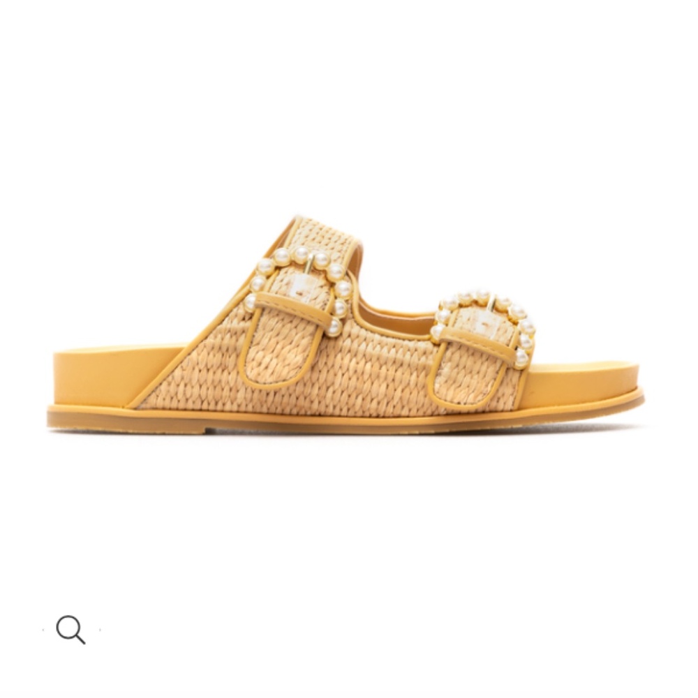 Stuart Weitzman Straw Piper Slides Sandal With Pe… - image 3